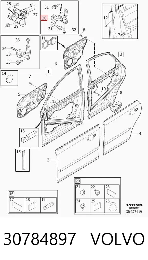 Bisagra de puerta delantera izquierda 30784897 Volvo