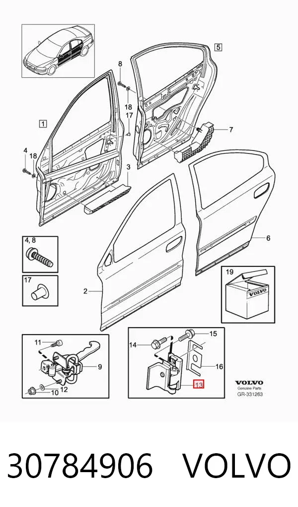 Bisagra de la puerta trasera derecha 30784906 Volvo