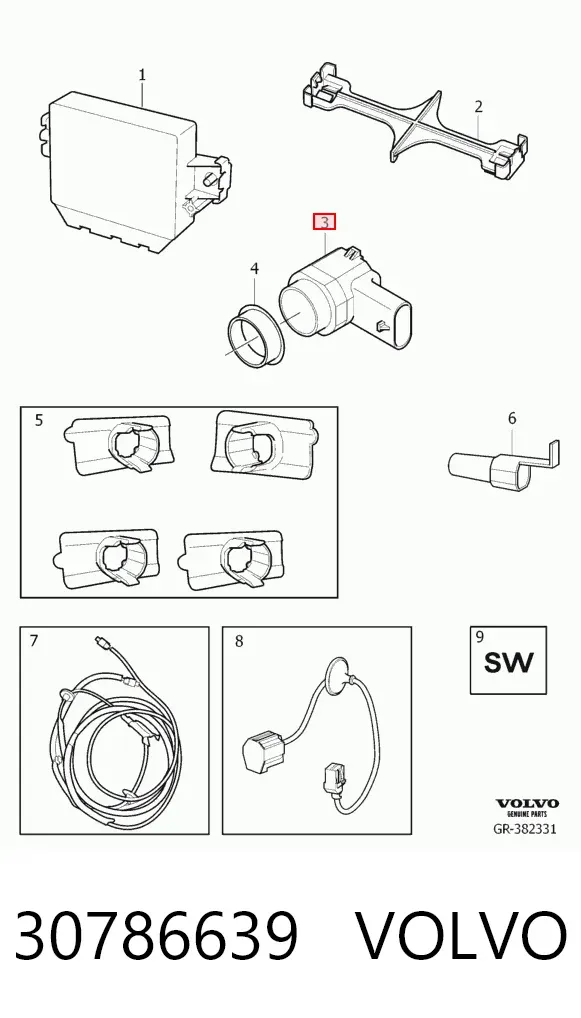 Sensor de estacionamiento delantero 30786639 Volvo