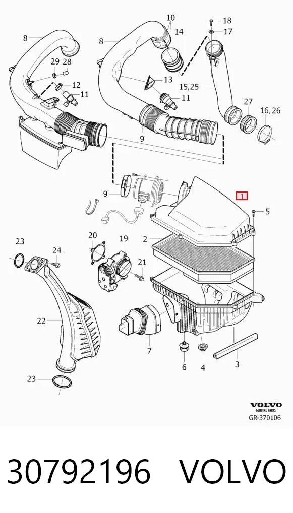 Caja del filtro de aire 30792196 Volvo