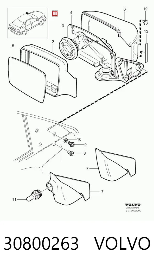 Espejo de retrovisor izquierdo 30800263 Volvo