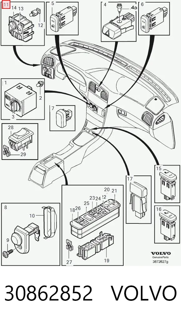 Interruptor de luces en el tablero 30862852 Volvo