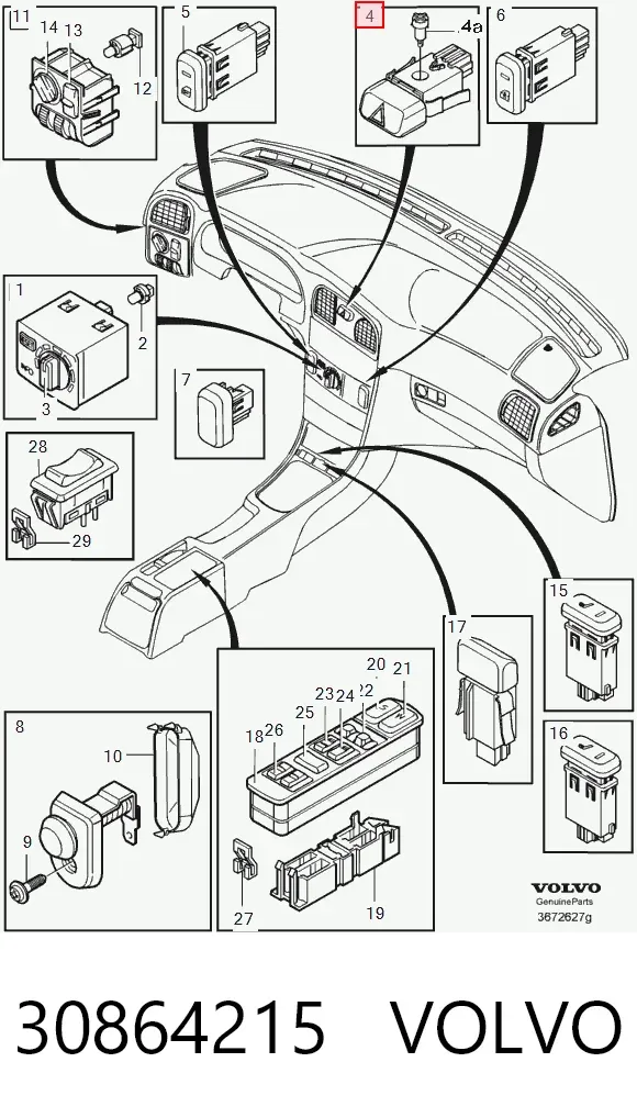 Boton de luz de emergencía 30864215 Volvo