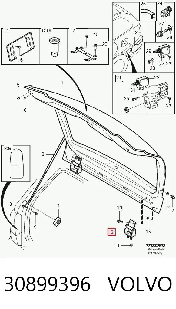 Bisagra de puerta trasera 30899396 Volvo