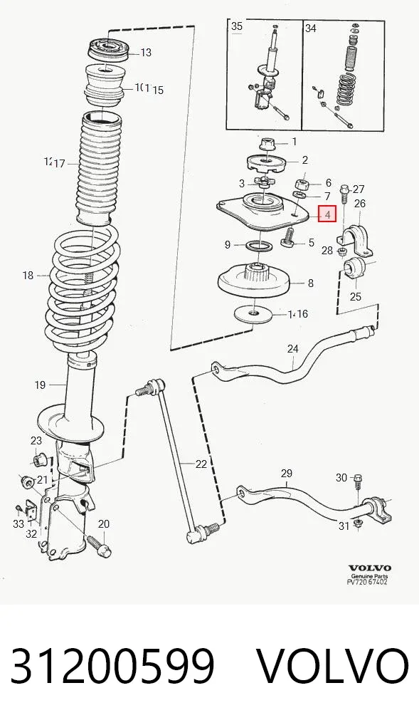 Soporte del amortiguador delantero 31200599 Volvo