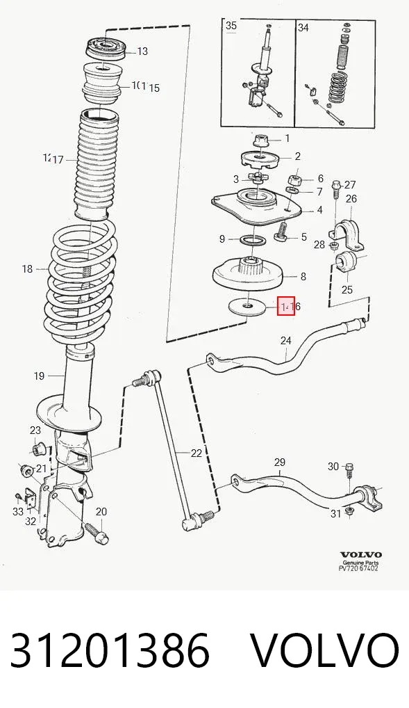 Arandela de casquillo del vástago del amortiguador delantero 31201386 Volvo