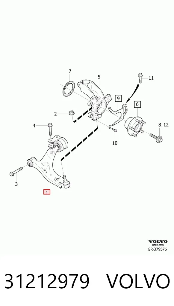 Brazo inferior izquierdo de la suspensión delantera 31212979 Volvo