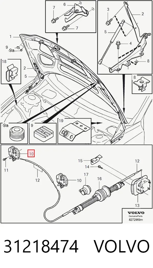 Cerradura del capó derecha 31218474 Volvo