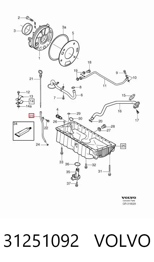 Guía de la varilla de nivel de aceite del motor 31251092 Volvo