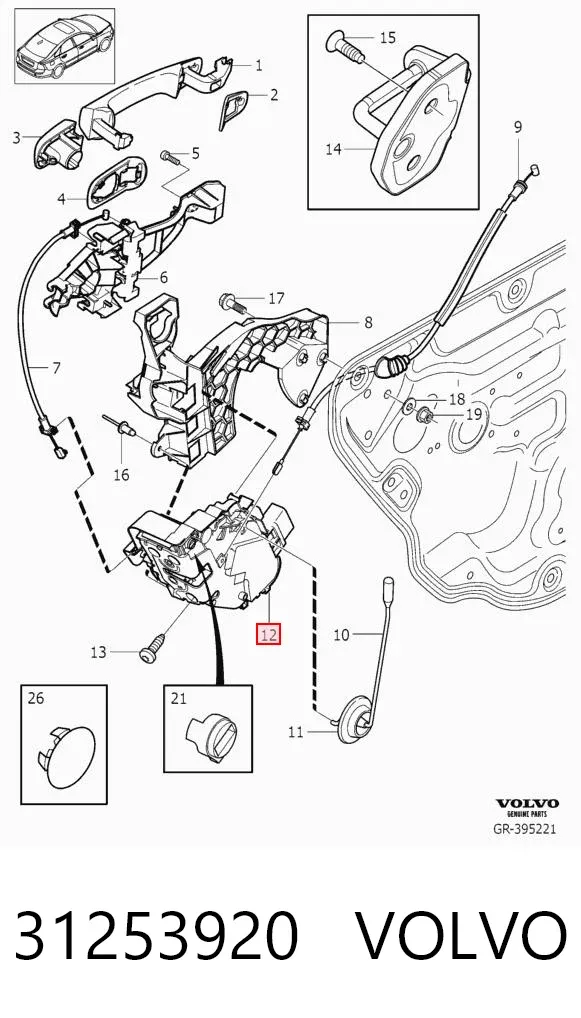 Cerradura de puerta trasera izquierda 31253920 Volvo