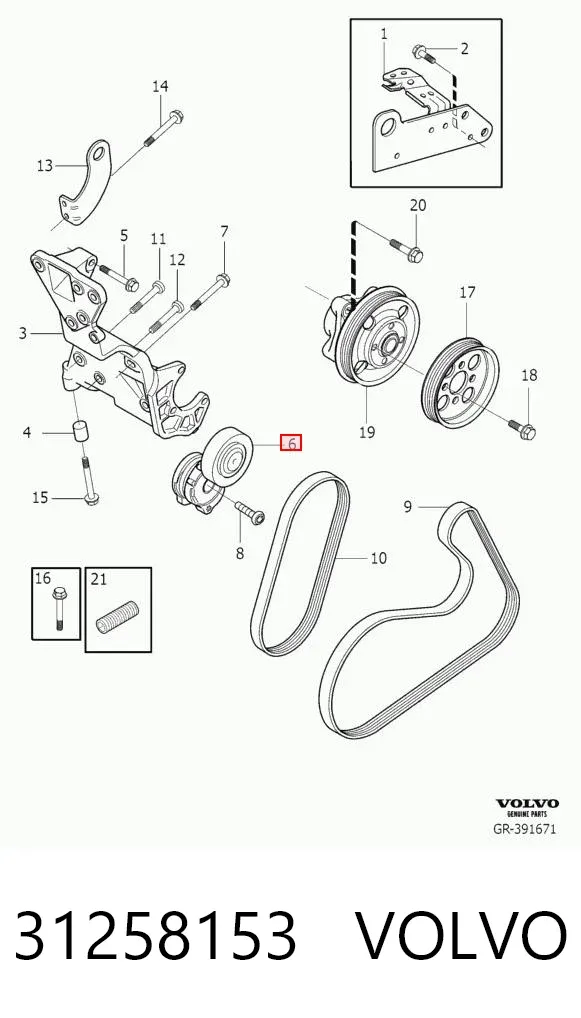 Tensor de correa poli V 31258153 Volvo
