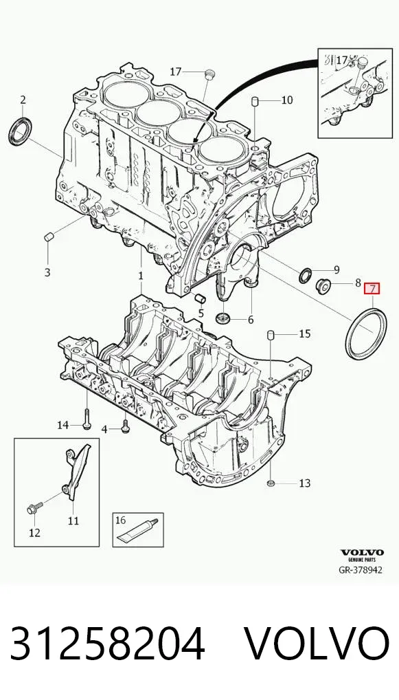Retén de cigüeñal 31258204 Volvo