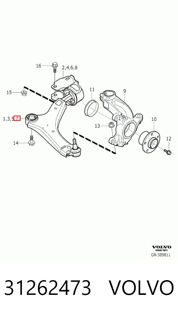 Brazo inferior derecho de la suspensión delantera 31262473 Volvo