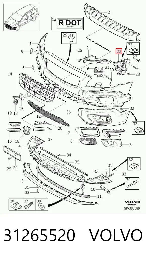 Soporte de parachoques delantero izquierdo 31265520 Volvo