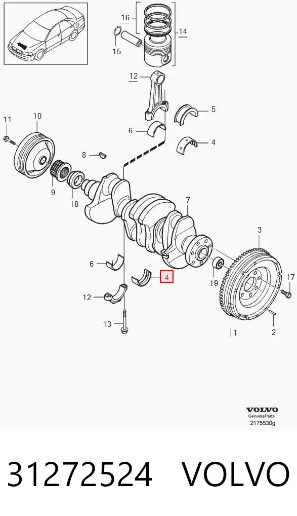 Juego de cojinetes de cigüeñal, estándar, STD 31272524 Volvo