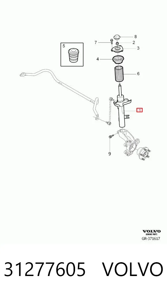 Amortiguador delantero derecho 31277605 Volvo