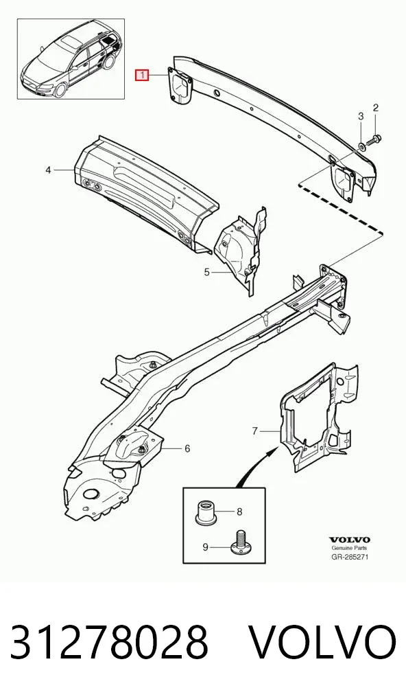 Refuerzo parachoques trasero 31278028 Volvo