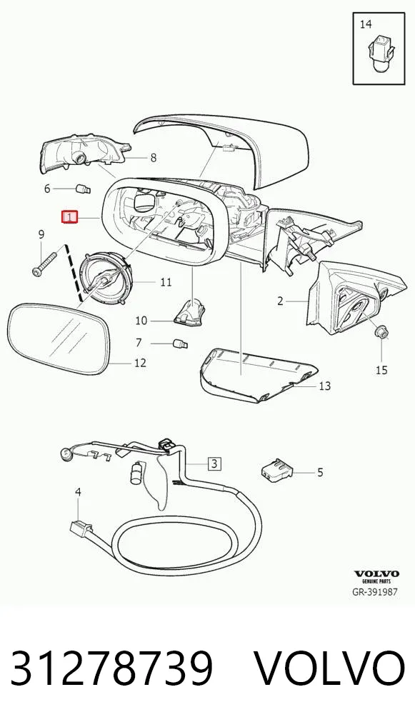 Espejo de retrovisor derecho 31278739 Volvo