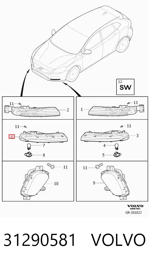 Luz diurna derecha 31290581 Volvo