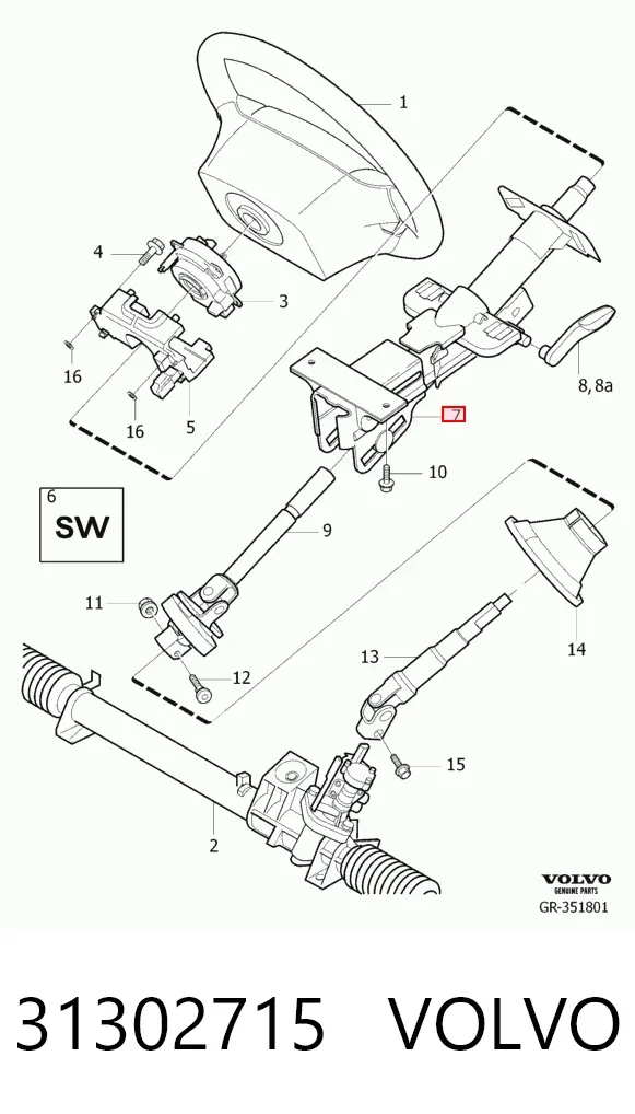 Columna dirección 31302715 Volvo
