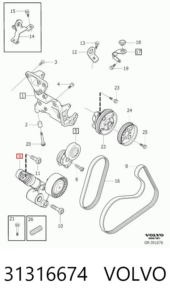 Tensor de correa poli V 31316674 Volvo