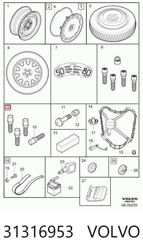Tornillo de rueda 31316953 Volvo