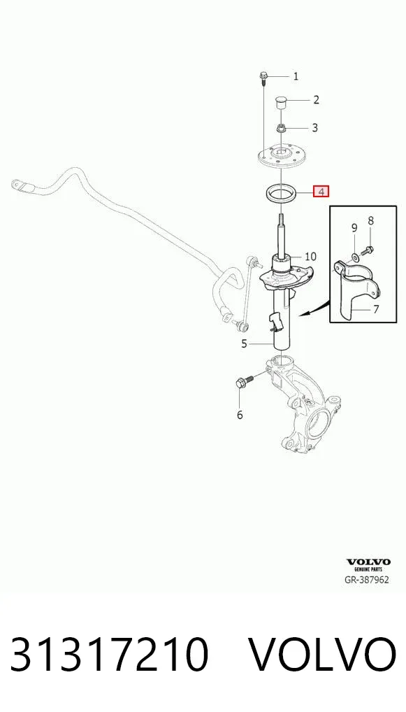 Espaciador de goma inferior del resorte delantero 31317210 Volvo