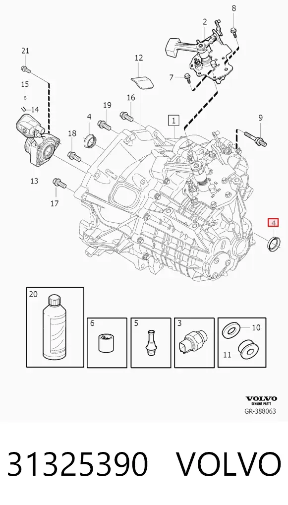 Retén del semieje delantero 31325390 Volvo