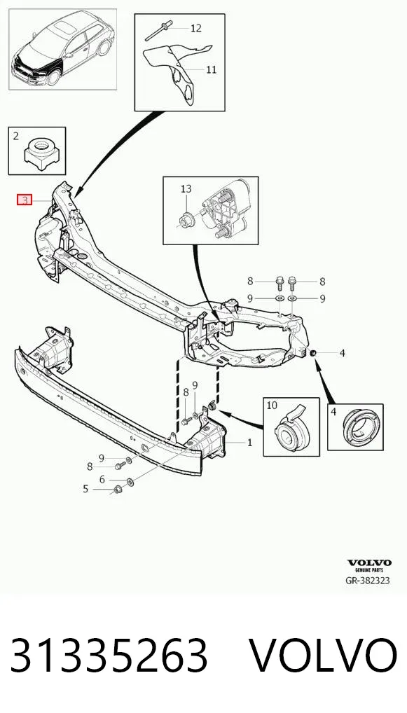Soporte de radiador 31335263 Volvo