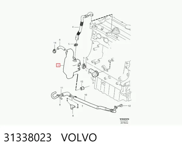 Separador de aceite del sistema de ventilación del cárter 31338023 Volvo