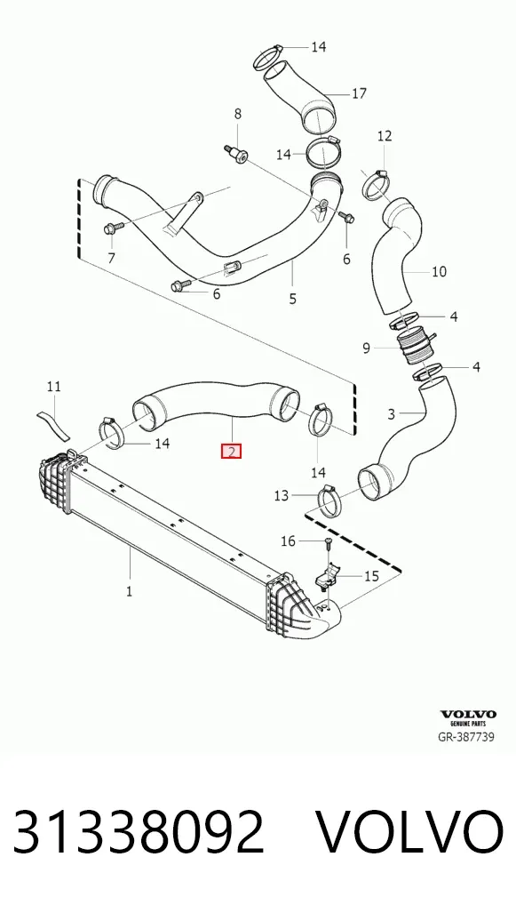 Tubo intercooler 31338092 Volvo