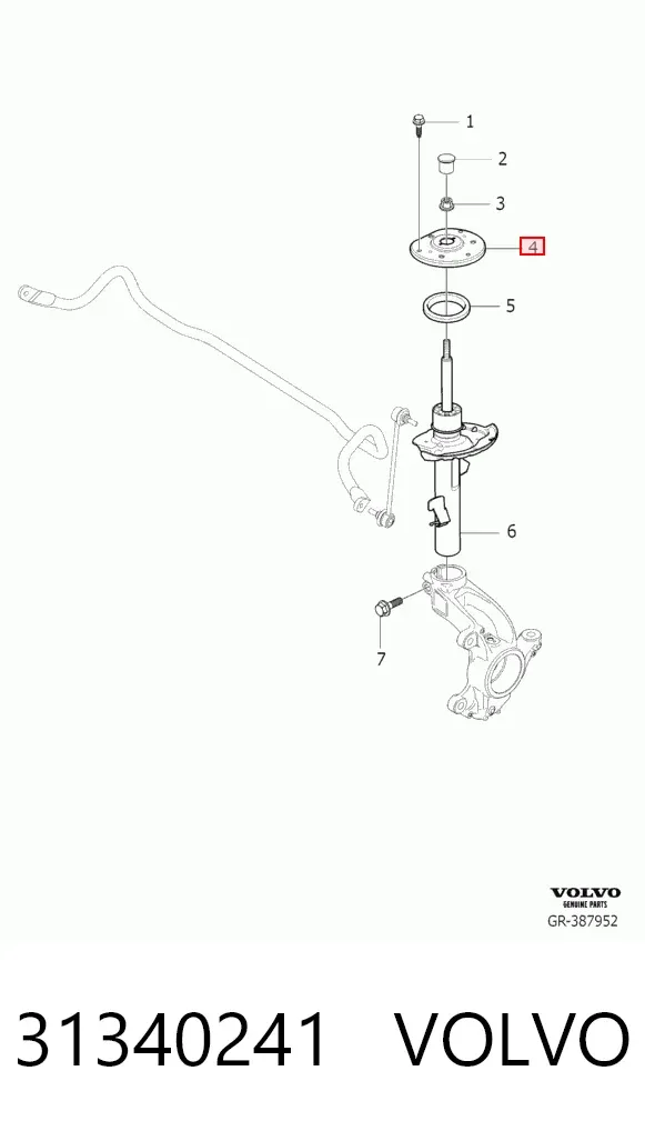 Soporte del amortiguador delantero 31340241 Volvo