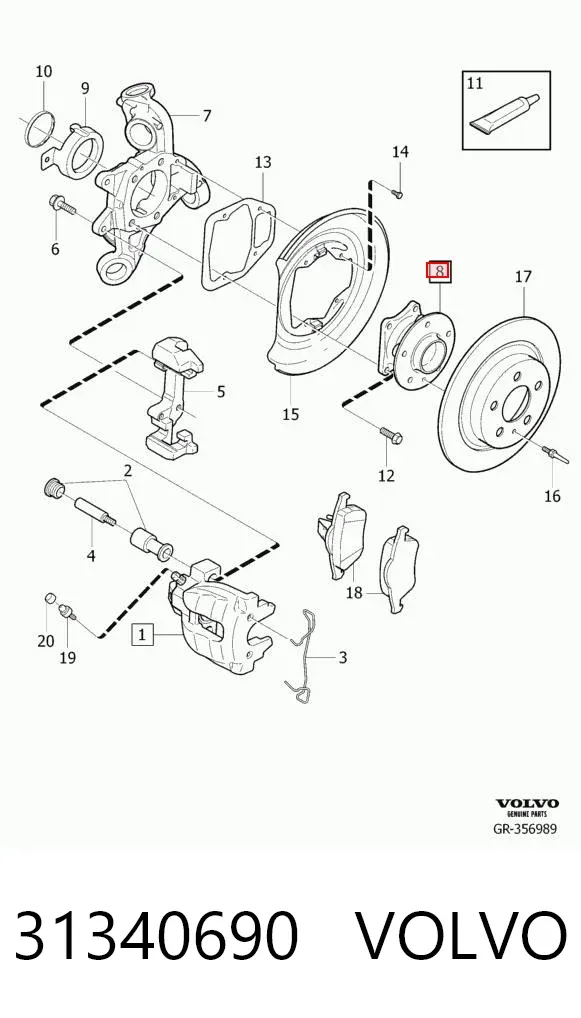 Cubo de rueda trasero 31340690 Volvo