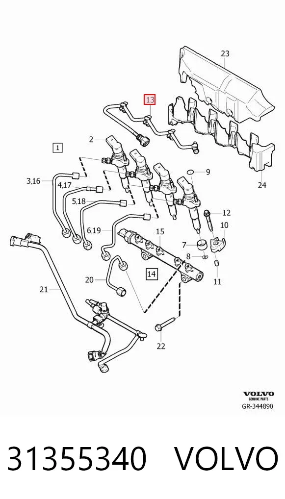 Tubería de retorno de combustible de los inyectores 31355340 Volvo
