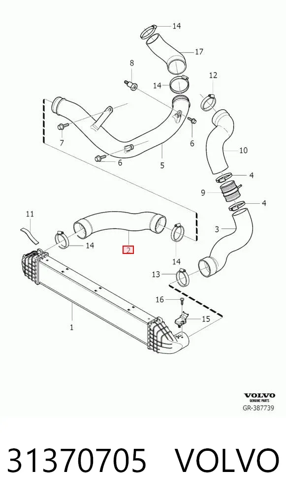 Tubo intercooler 31370705 Volvo