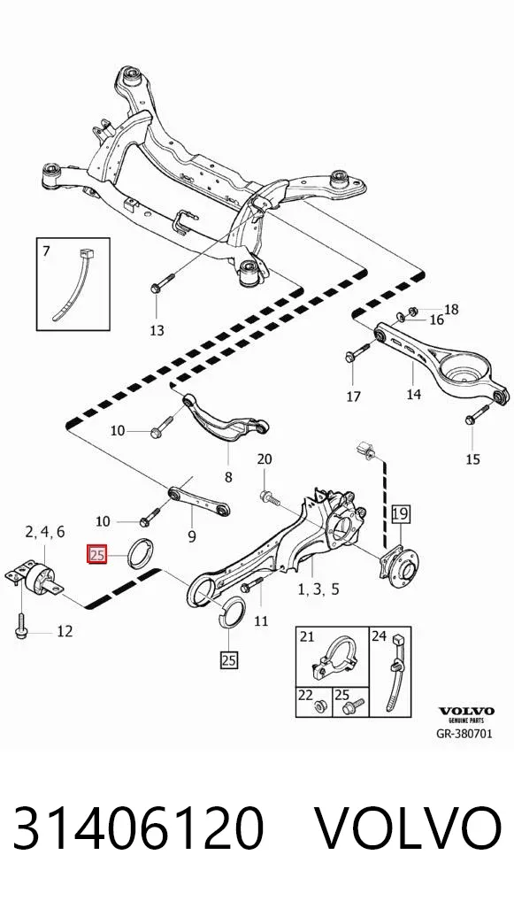 Juego de reparación de pivote de muñón de dirección 31406120 Volvo