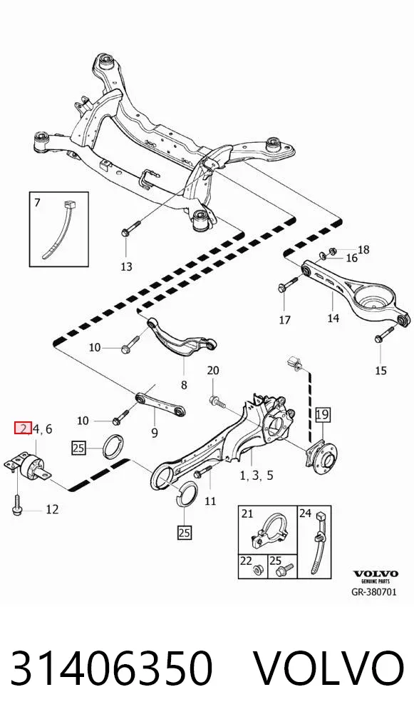 Buje delantero del brazo longitudinal trasero 31406350 Volvo