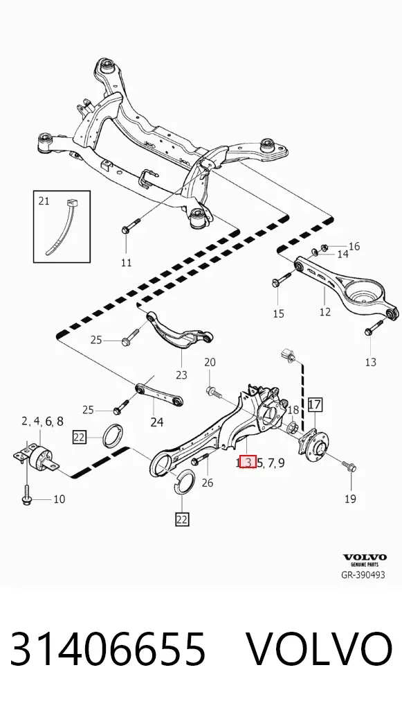 Brazo de suspensión, trasera derecha 31406655 Volvo