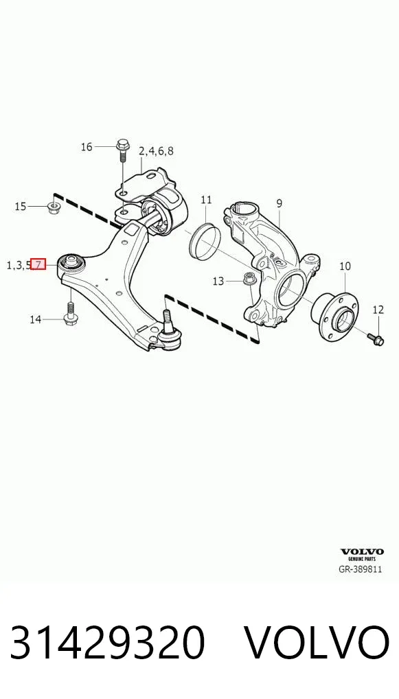 Brazo inferior derecho de la suspensión delantera 31429320 Volvo