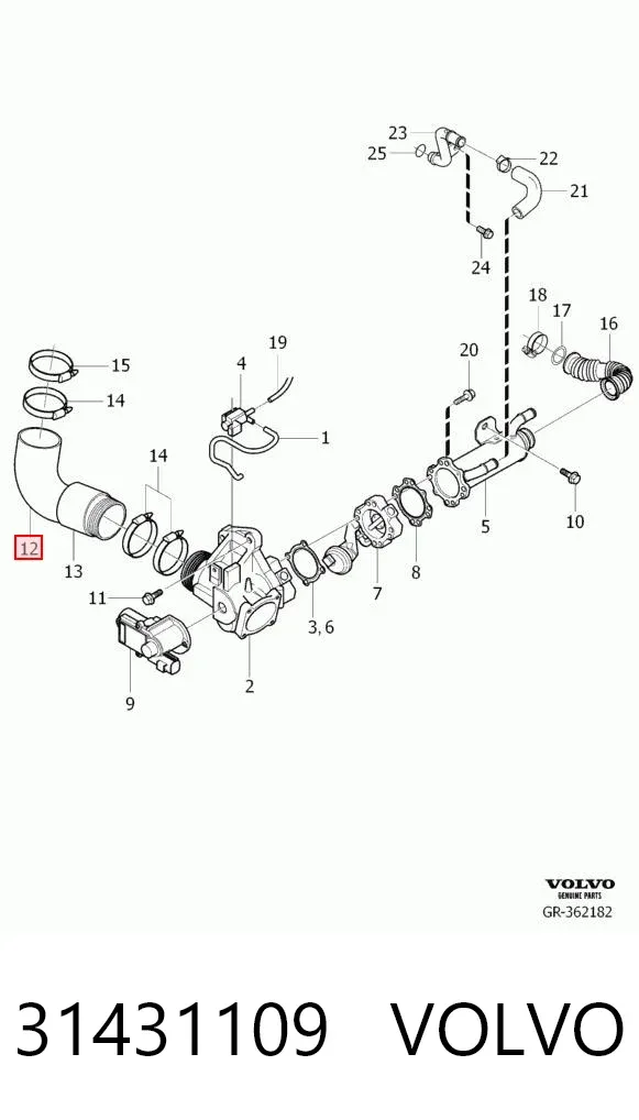 Tubo del sistema de recirculación de gases de escape EGR 31431109 Volvo