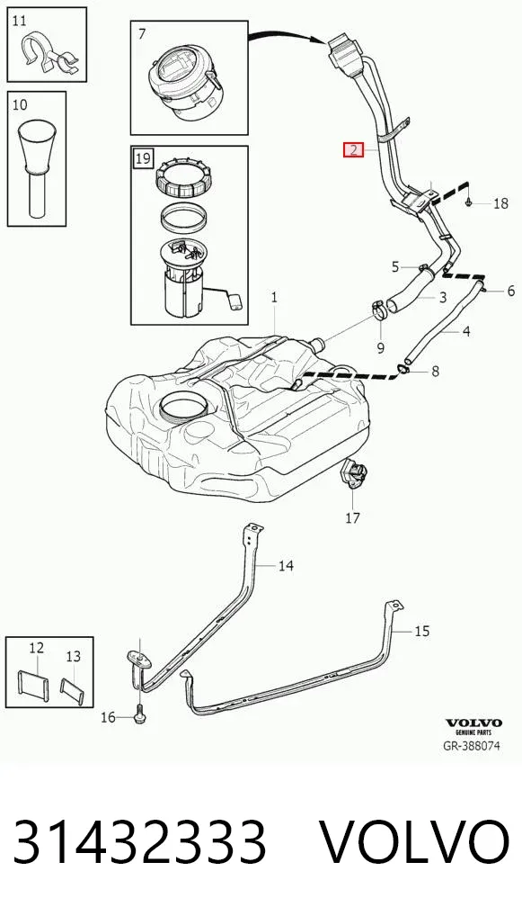 Boca de llenado del depósito de combustible 31432333 Volvo