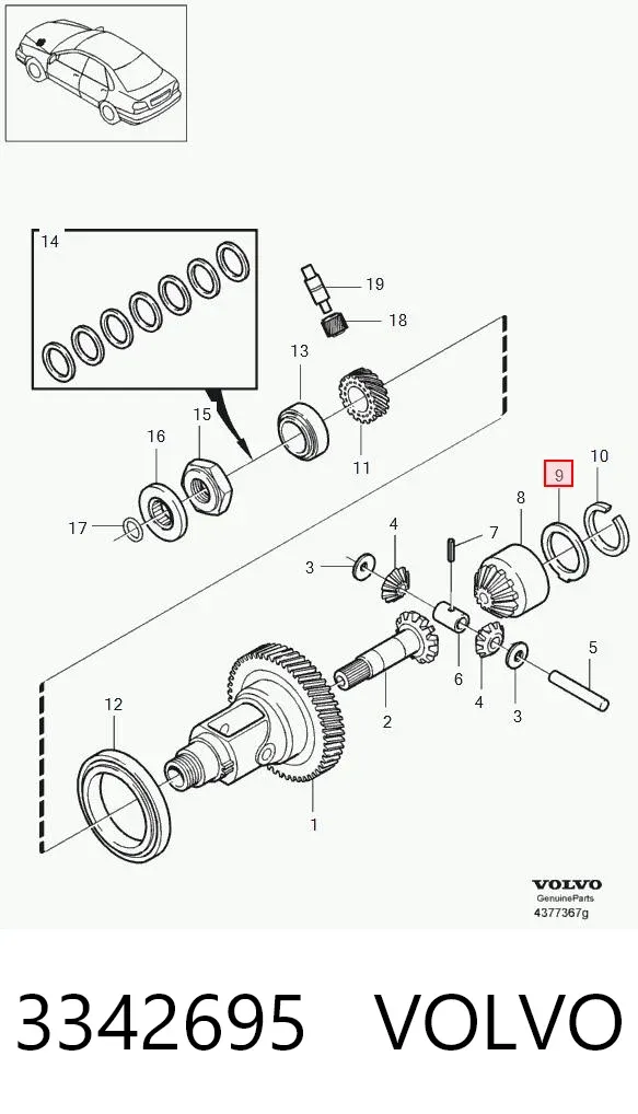 Arandela del diferencial del eje delantero 3342695 Volvo