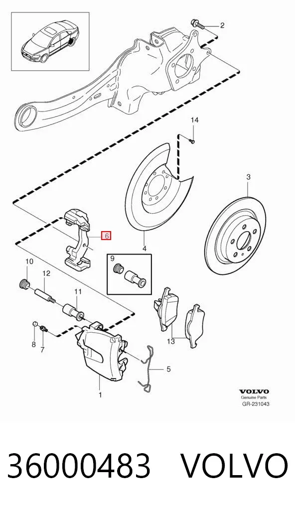 Soporte de la pinza de freno trasera 36000483 Volvo