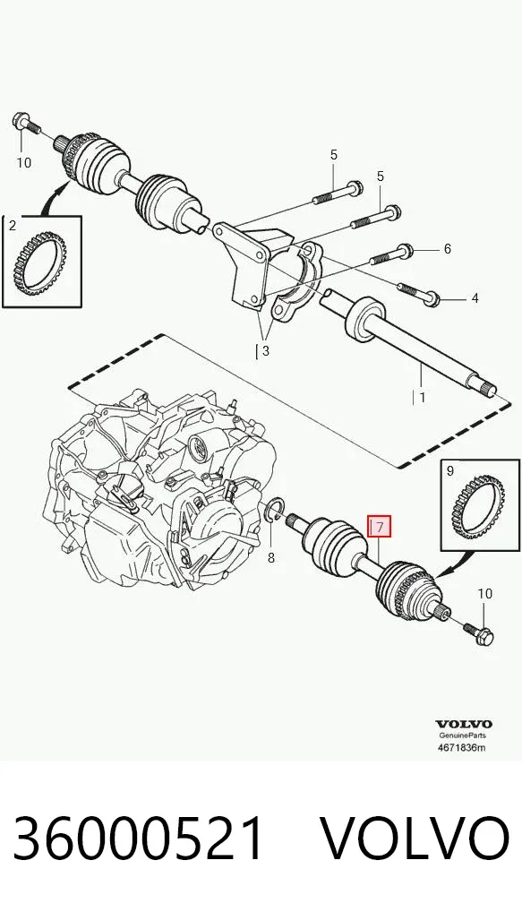 Semieje delantero izquierdo 36000521 Volvo