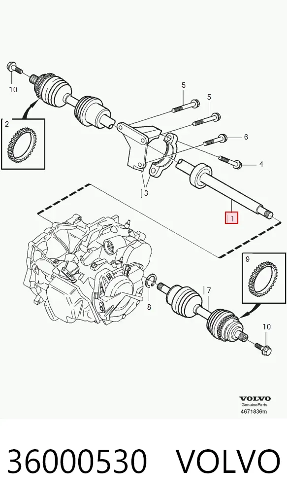 Semieje delantero derecho 36000530 Volvo
