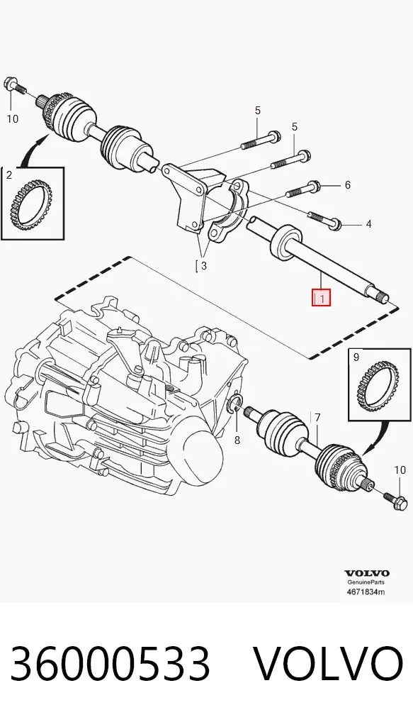 Semieje delantero derecho 36000533 Volvo