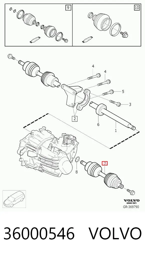 Semieje delantero izquierdo 36000546 Volvo