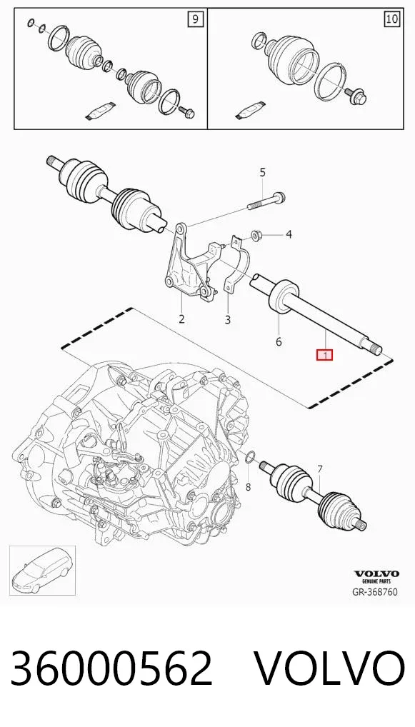 Semieje delantero derecho 36000562 Volvo