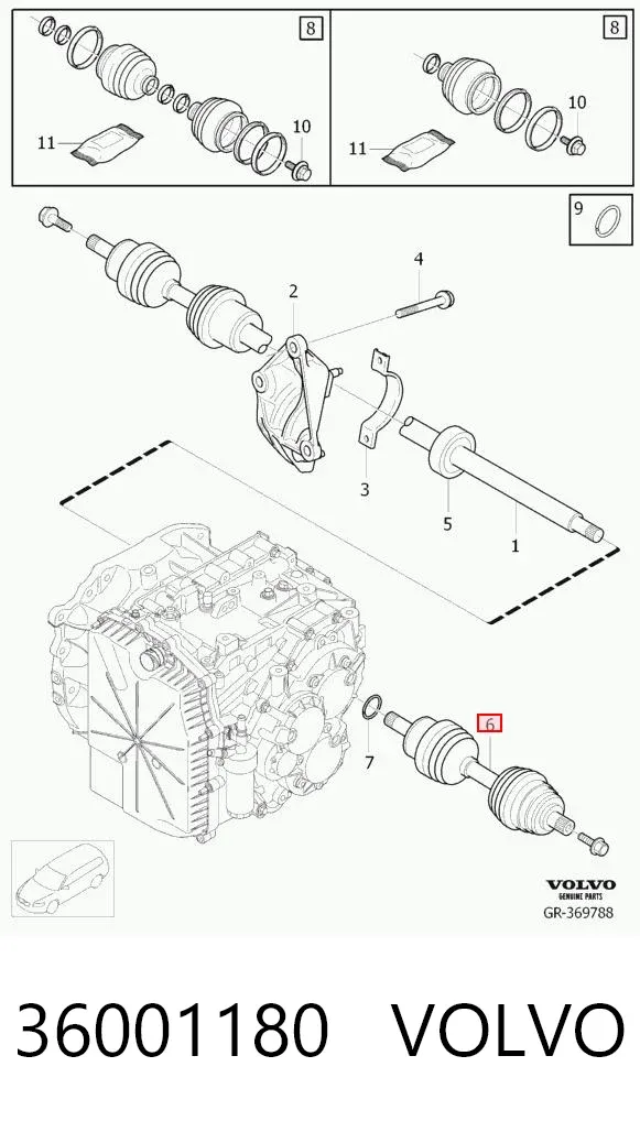 Semieje delantero izquierdo 36001180 Volvo