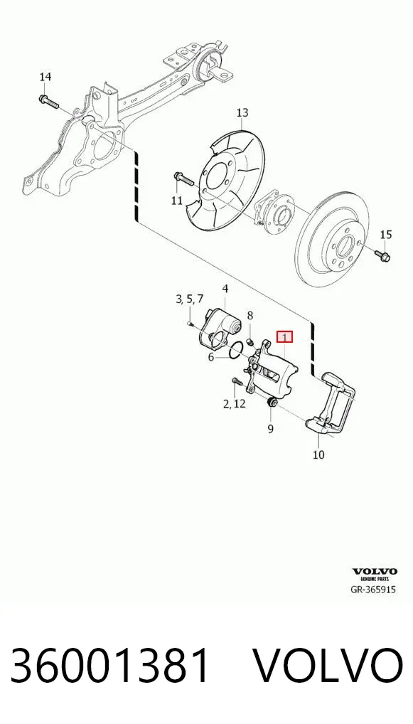 Pinza de freno trasera derecha 36001381 Volvo